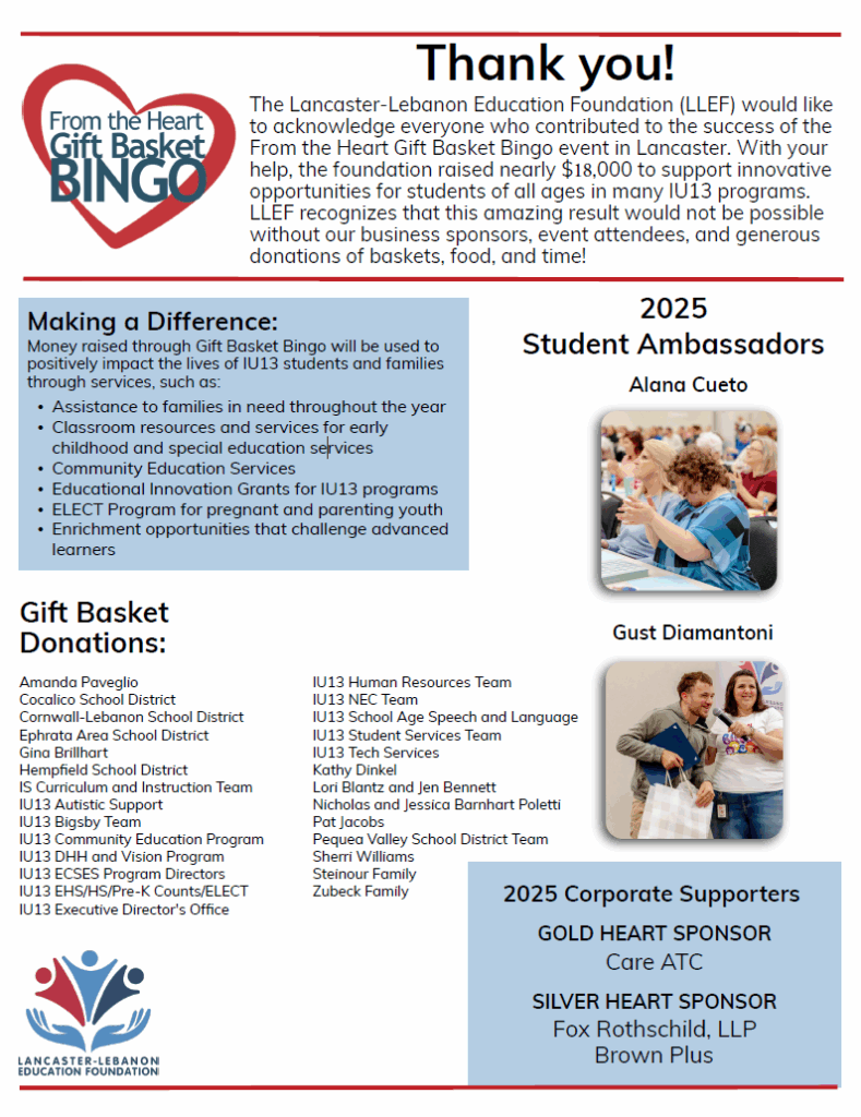 thumbnail image taking users to a PDF of information about the 2025 From the Heart Gift Basket Bingo event.