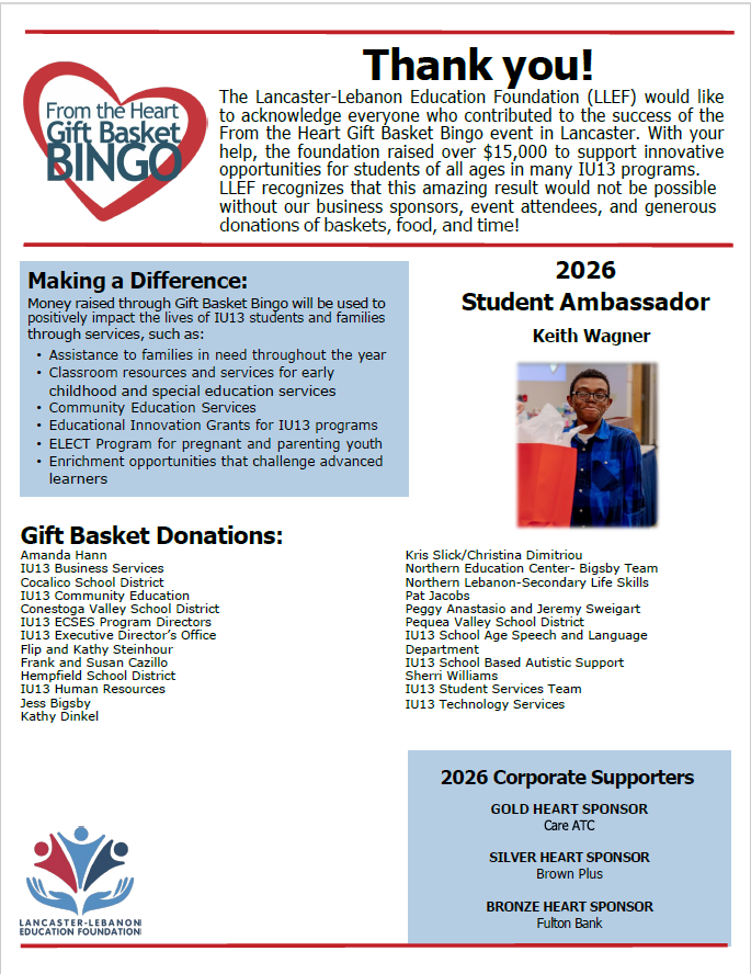 thumbnail image taking users to a PDF of information about the 2025 From the Heart Gift Basket Bingo event.